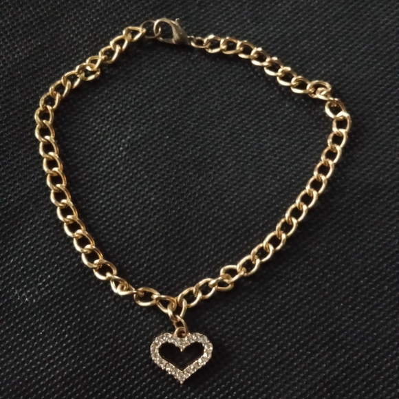 Golden Gemstone Heart Charm Bracelet with Adjustable Clasp - Picture 2 of 6
